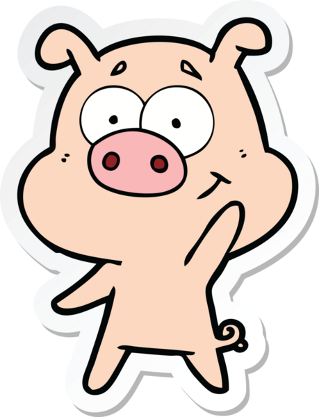 Bir insan tarafından çizilmiş mutlu çizgi film domuzu çıkartması.
