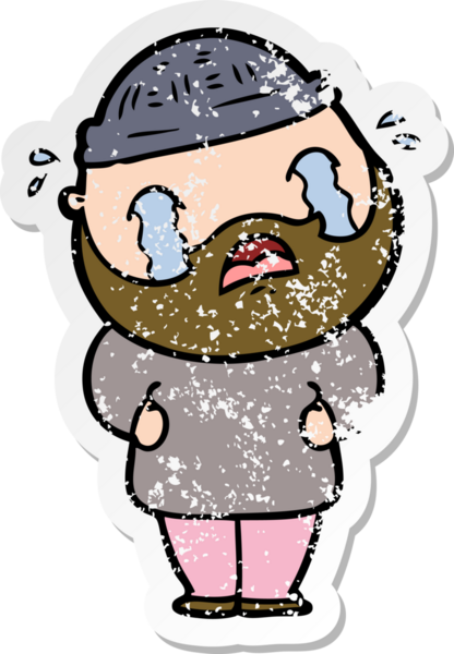 Bir insan tarafından çizilmiş ağlayan sakallı bir adamın sıkıntılı çıkartması.