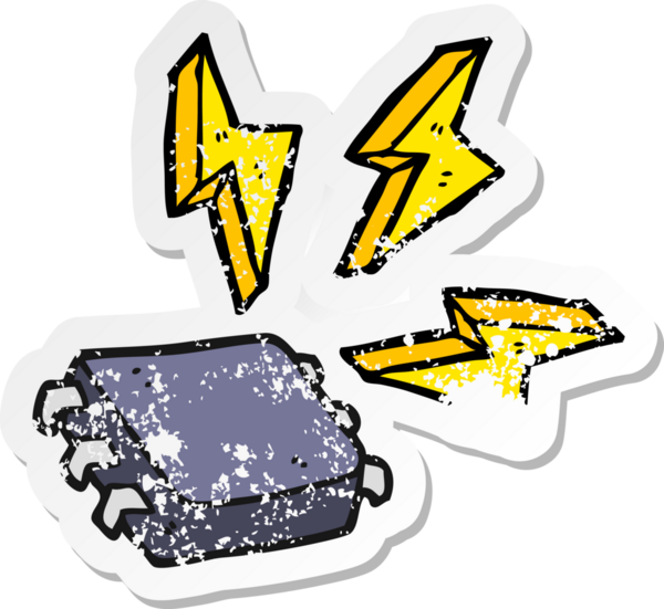 Bir insan tarafından çizilmiş karikatür bilgisayar çipinin gerilimli retro yapıştırması