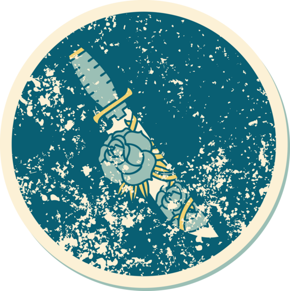 Bir hançerin ve bir insanın çizdiği çiçeklerin sembolik dövmesi.