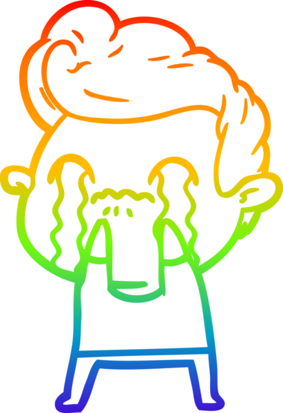 Gökkuşağı gradyan çizimi bir insan tarafından çizilmiş ağlayan bir karikatür adamı çiziyor.