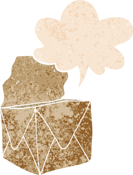 grunge ile konuşma balonu ile çizgi film paketi bir insan tarafından çizilmiş sıkıntılı retro desen tarzı