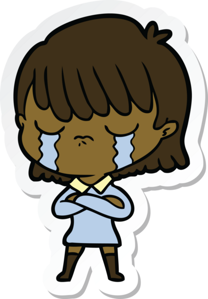 Bir insan tarafından çizilmiş, ağlayan bir karikatür kadının çıkartması.