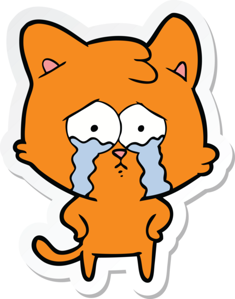 Bir insan tarafından çizilmiş ağlayan bir kedinin çıkartması.