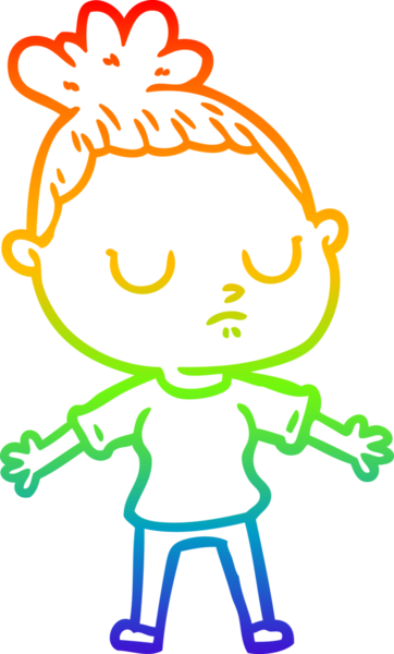 Gökkuşağı gradyan çizgi çizimi bir insan tarafından çizilmiş sakin bir kadın