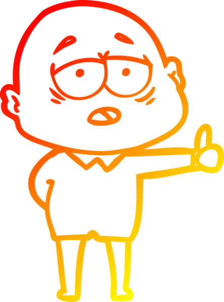 Bir insan tarafından çizilmiş, yorgun, kel bir adamın sıcak çizgi çizimi.