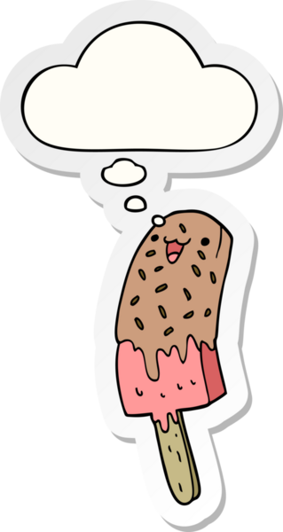 Tatlı çizgi film mutlu buz lolipoplu düşünce balonu bir insan tarafından çizilmiş çıkartma gibi