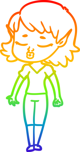 Gökkuşağı gradyan çizgisi bir insan tarafından çizilmiş güzel bir elf kızı çizimi