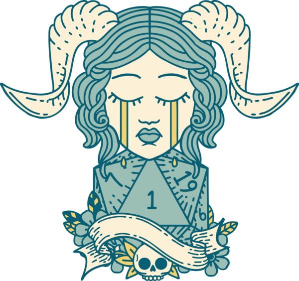 Retro Dövme Biçimi Ağlama Ağlama Doğal bir D20 zar atışıyla bir insan tarafından çizilmiş