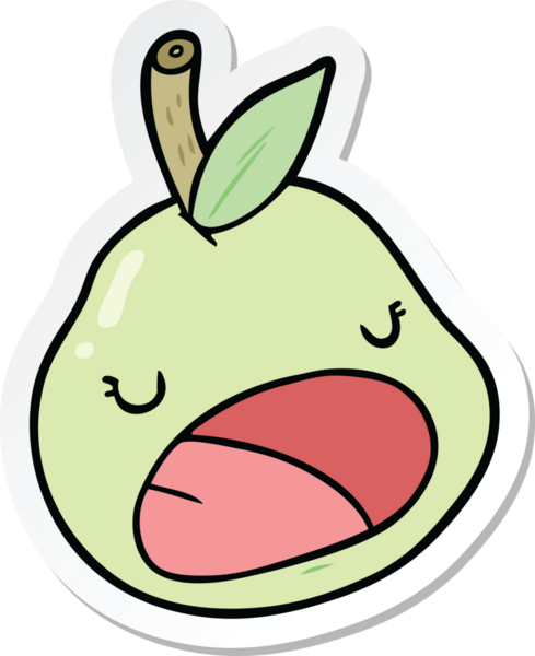 Bir insan tarafından çizilmiş karikatür armudu çıkartması.