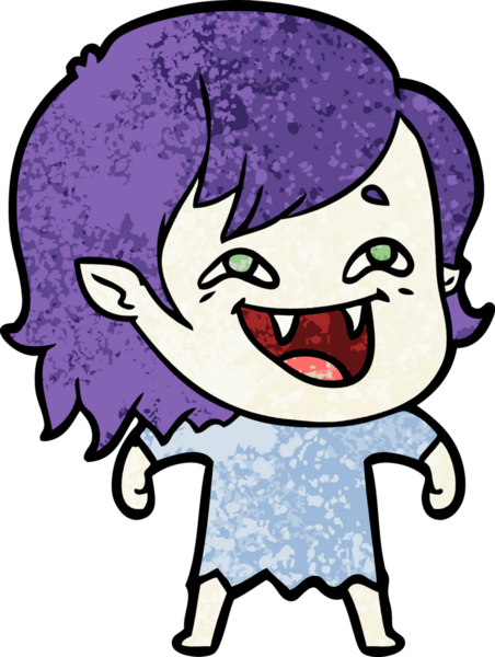 Bir insan tarafından çizilmiş gülen vampir kız çizgi filmi.