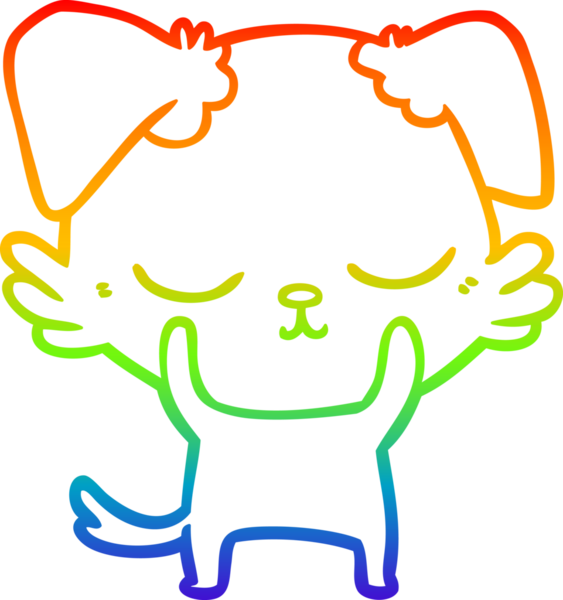 Gökkuşağı gradyan çizimi. Bir insan tarafından çizilmiş şirin bir köpek çizimi.