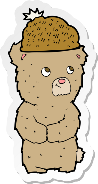 Bir insan tarafından çizilmiş şapkalı çizgi film ayısının çıkartması.