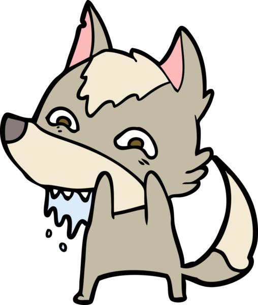 Bir insan tarafından çizilmiş aç kurt çizgi filmi.