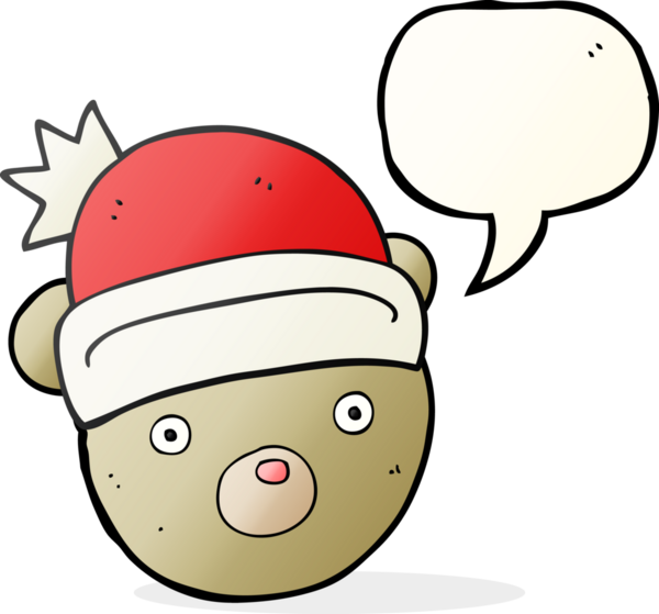 Bir insan tarafından çizilmiş Noel şapkası giyen oyuncak ayı serbest konuşma balonu çizimi