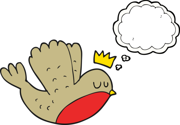 Serbest çizilmiş düşünce balonu karikatürü. Uçan noel robini. Bir insan tarafından çizilmiş taç.