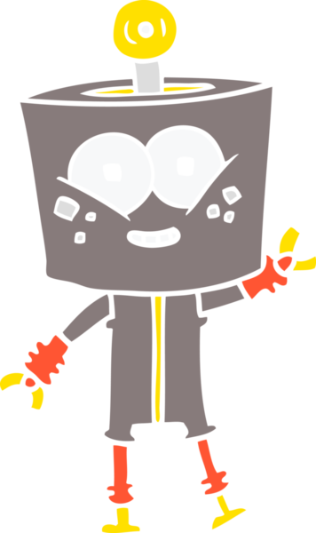 Bir insan tarafından çizilmiş mutlu düz renkli çizgi film robotu