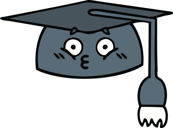 Mezuniyet şapkası bir insan tarafından çizilmiş şirin bir çizgi film.