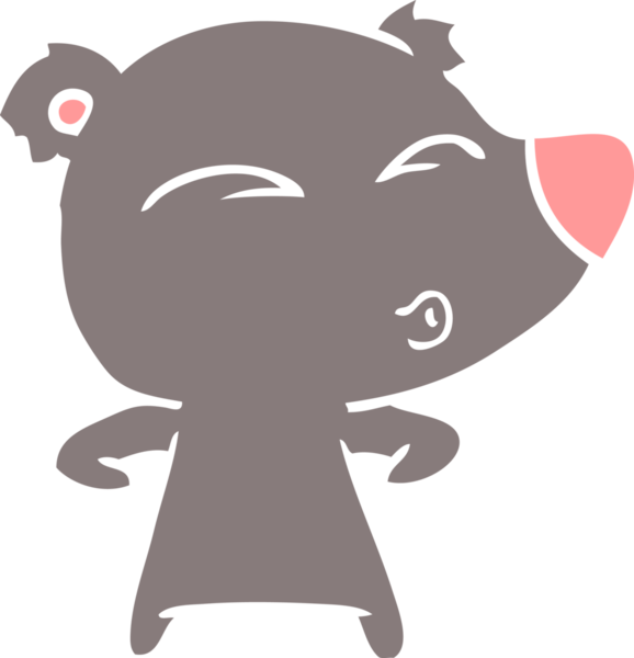 Düz renkli çizgi film ıslık çalan ayı insan tarafından çizilmiş.