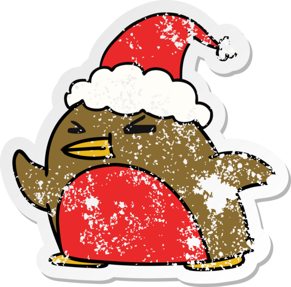 Bir insan tarafından çizilmiş Kawaii Robin 'in sıkıntılı Noel çıkartması.