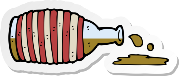 Bir insan tarafından çizilmiş eski bir rom şişesinin çıkartması.