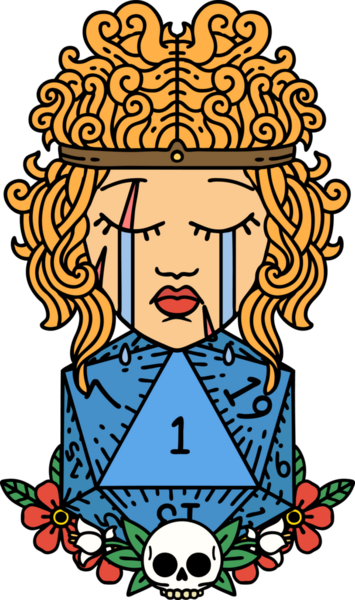 Retro Dövme Tarzı Ağlayan İnsan Barbar Bir D20 rulo ile bir insan tarafından çizilmiş