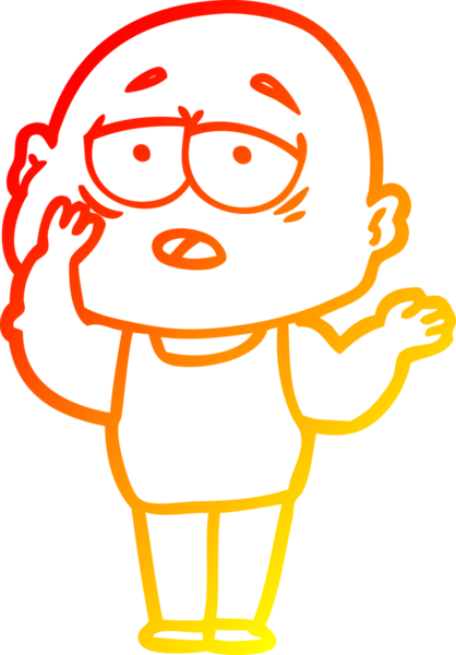 Bir insan tarafından çizilmiş, yorgun, kel bir adamın sıcak çizgi çizimi.