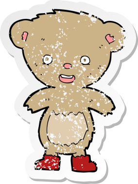 Bir insan tarafından çizilmiş oyuncak ayının gerilimli çıkartması.