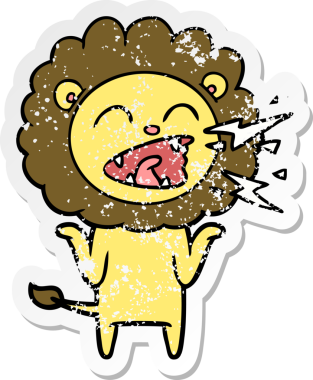 Bir insan tarafından çizilmiş kükreyen bir aslanın sıkıntılı çıkartması.