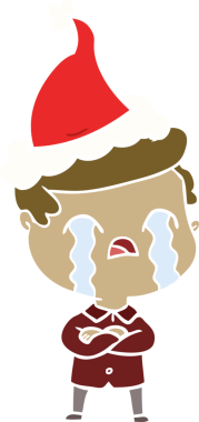 Bir insanın çizdiği Noel Baba şapkasıyla ağlayan bir adamın el resmi.