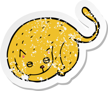 Bir insan tarafından çizilmiş bir karikatür kedinin gerilmiş çıkartması.