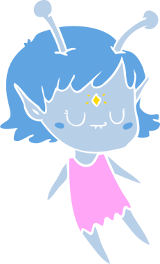 Bir insan tarafından çizilmiş düz renkli uzaylı kız çizgi filmi.