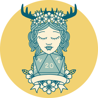 Retro Dövme Tarzı İnsan Druid Bir insan tarafından çizilmiş doğal 20 rulo ile