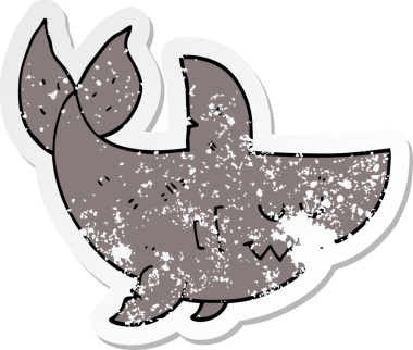 Bir insan tarafından çizilmiş bir karikatür köpekbalığının sıkıntılı çıkartması.