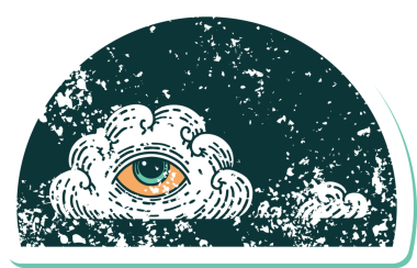 Bir insan tarafından çizilmiş her şeyi gören bir göz bulutunun sembolik dövmeli resmi.