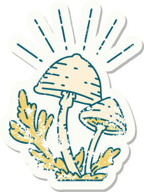 Bir insan tarafından çizilmiş eski bir dövme stili mantar çıkartması.