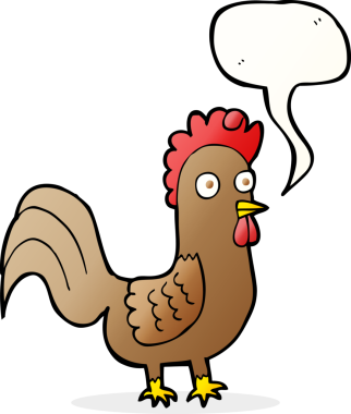 Bir insan tarafından çizilmiş konuşma balonlu horoz.