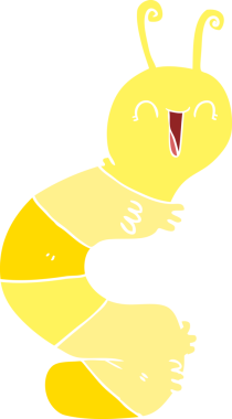 Bir insan tarafından çizilmiş düz renk çizgi film mutlu tırtıl