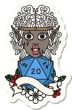 Bir insan tarafından çizilmiş doğal 20 zar atımlı barbar bir elf karakterinin çıkartması.