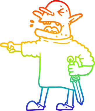 Bir insan tarafından çizilmiş bıçaklı çizgi bir goblin çizimi.