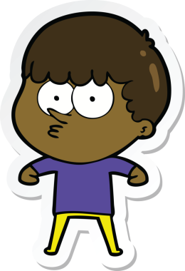 Bir insan tarafından çizilmiş meraklı bir çocuğun çıkartması.