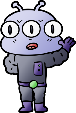 Bir insan tarafından çizilmiş üç gözlü uzaylı çizgi filmi.