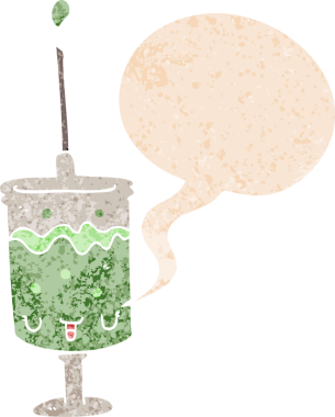 Konuşma baloncuklu çizgi film şırıngası grunge sıkıntılı retro desen bir insan tarafından çizilmiş