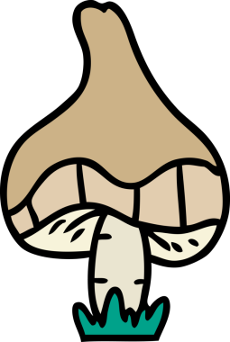 Bir insan tarafından çizilmiş tek bir mantarın el çizimi karikatürü.