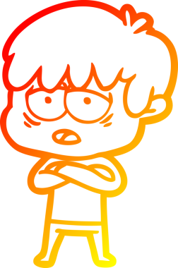 Bir insan tarafından çizilmiş, bitkin bir çocuğun sıcak çizgi çizimi.