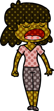 Çizgi filmdeki kadın bir insan tarafından yüksek sesle çizilmiş.