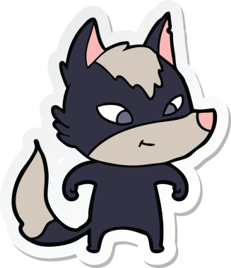 Bir insan tarafından çizilmiş dost canlısı bir kurt çizgi filminin çıkartması.