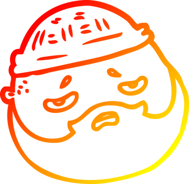 Bir insan tarafından çizilmiş sakallı, çizgi film karakteri bir erkek yüzü.