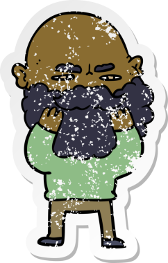 Bir insan tarafından çizilmiş sakalını kontrol eden sakallı bir karikatürcünün sıkıntılı çıkartması.