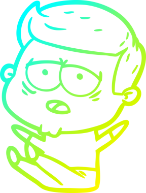 Bir insan tarafından çizilmiş, yorgun bir adamın soğuk çizgi çizimi.